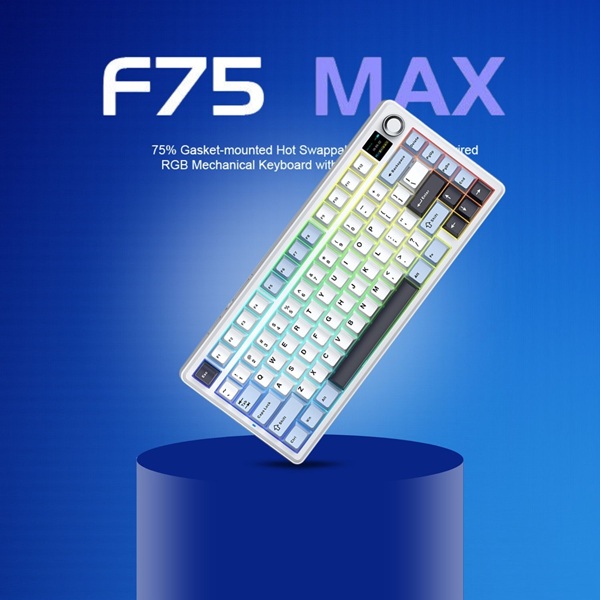 Aula F75 Max Wireless 3 in 1 Mechanical RGB Reaper Mechanical Switch Ice Blue Gaming Keyboard With Screen & Knob (F75MaxIUR) - Image 2