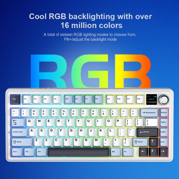 Aula F75 Max Wireless 3 in 1 Mechanical RGB Reaper Mechanical Switch Ice Blue Gaming Keyboard With Screen & Knob (F75MaxIUR) - Image 9
