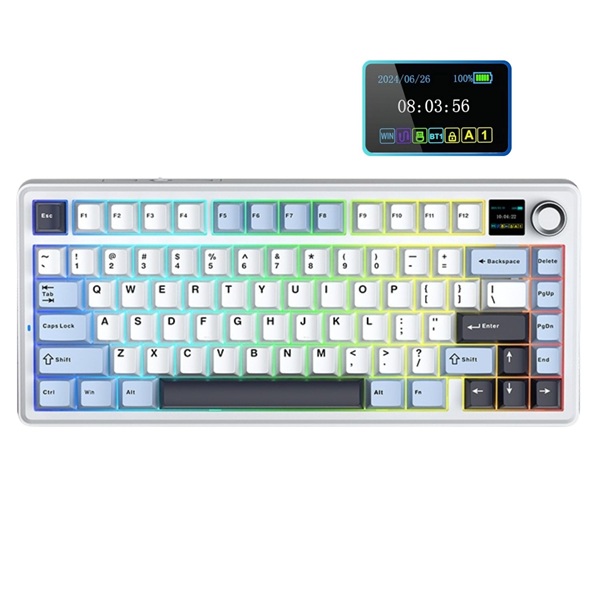 Aula F75 Max Wireless 3 in 1 Mechanical RGB Reaper Mechanical Switch Ice Blue Gaming Keyboard With Screen & Knob (F75MaxIUR)