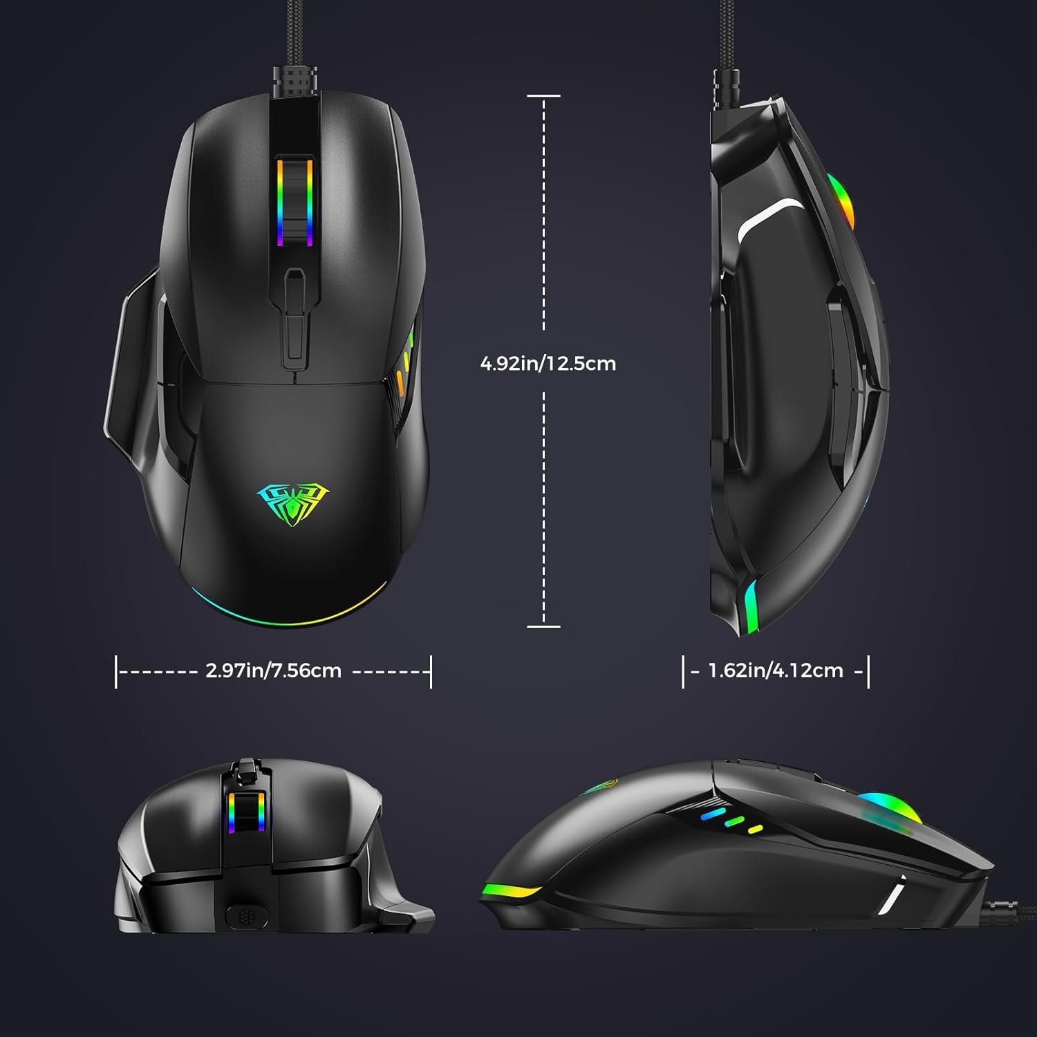 Aula F815 RGB Wired 12800 DPI 6 Programmable Buttons Black Gaming Mouse ( F815B) - Image 3