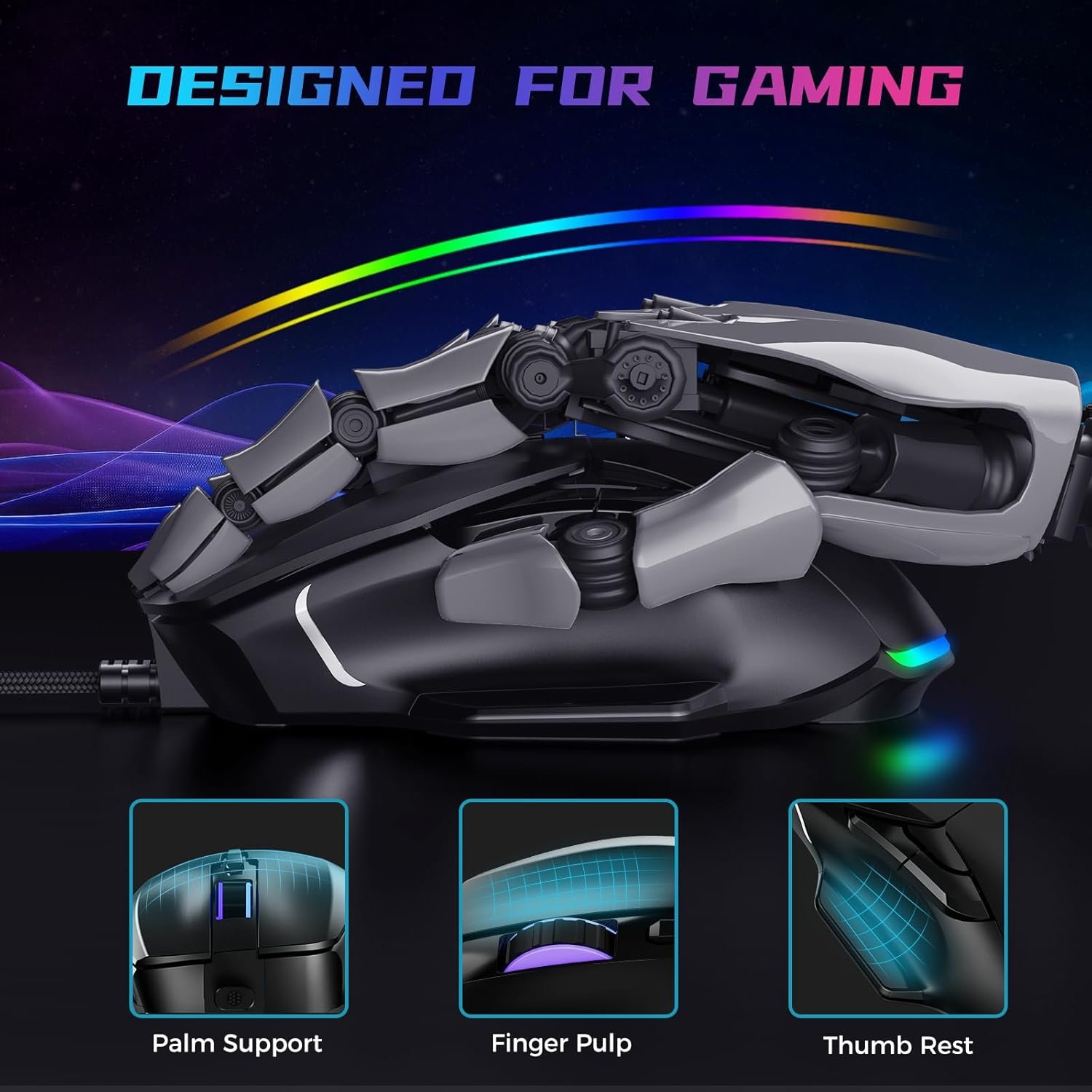 Aula F815 RGB Wired 12800 DPI 6 Programmable Buttons Black Gaming Mouse ( F815B) - Image 6