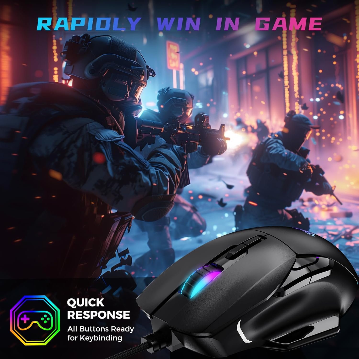 Aula F815 RGB Wired 12800 DPI 6 Programmable Buttons Black Gaming Mouse ( F815B) - Image 8
