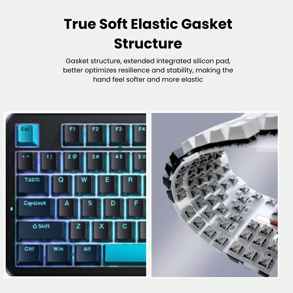 Aula F87 Wireless Tri Mode 2.4GHz/Type-C/BT RGB Mechanical Graywood V4 Switch Blue+Black+Cyan Gaming Keyboard (F87CW) - Image 5
