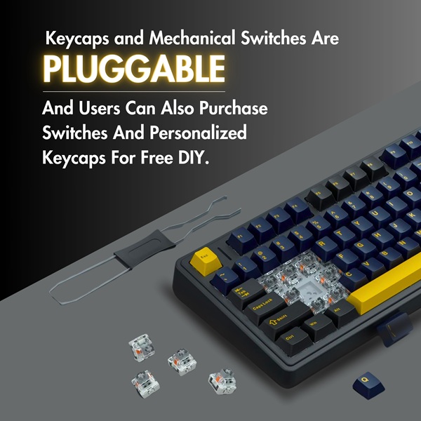Aula F87 Wireless Tri Mode 2.4GHz/Type-C/BT RGB Mechanical Graywood Switch Thunder Black Gaming Keyboard (F87TBW) - Image 5