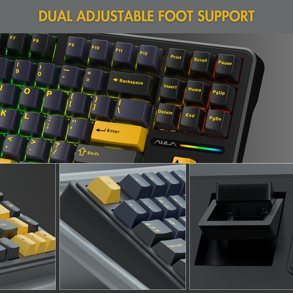 Aula F87 Wireless Tri Mode 2.4GHz/Type-C/BT RGB Mechanical Graywood Switch Thunder Black Gaming Keyboard (F87TBW) - Image 6