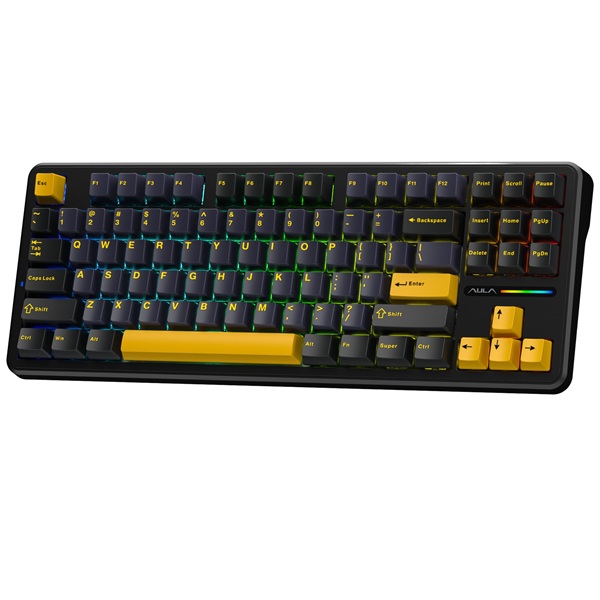 Aula F87 Wireless Tri Mode 2.4GHz/Type-C/BT RGB Mechanical Graywood Switch Thunder Black Gaming Keyboard (F87TBW)