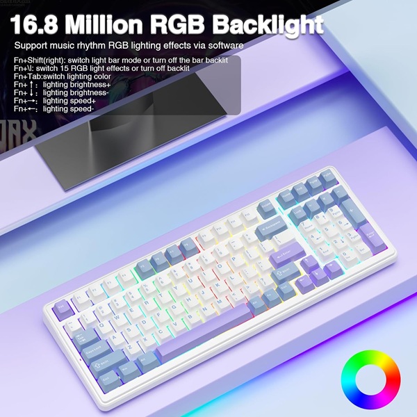 Aula F99 Tri-Mode Wireless 2.4G/Wired/BT Hot Swappable RGB Full Size Mechanical Blue White Gaming Keyboard With Mechanical Crescent Switch (F99UWCr) - Image 5