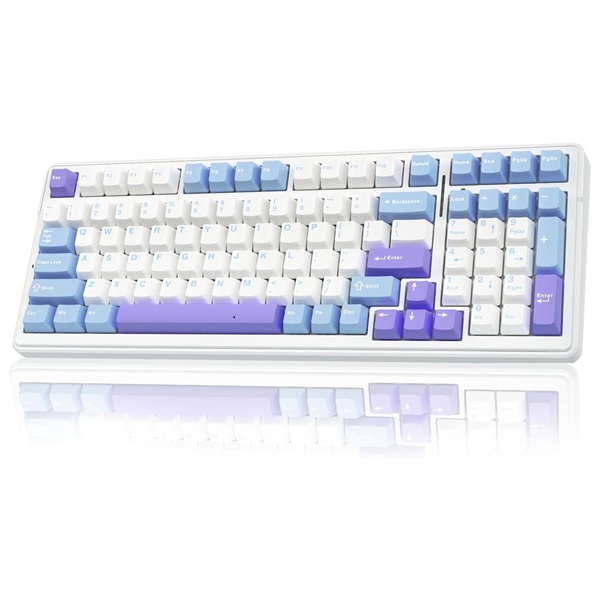 Aula F99 Tri-Mode Wireless 2.4G/Wired/BT Hot Swappable RGB Full Size Mechanical Graywood Switch Blue White Gaming Keyboard With RGB Switchable Lighting Effects (F99UWW)
