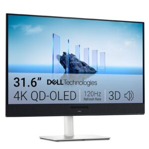 Dell 32 Plus S3225QC 31.6-inch Quantum Dot OLED Panel Flat Screen 4K UHD 120Hz 0.03ms GTG AMD FreeSync Premium Pro Anti-reflective Mercury-free Narrow Bezel Built-in Speakers Dolby Vision Eye Comfort Technology Ash White Monitor