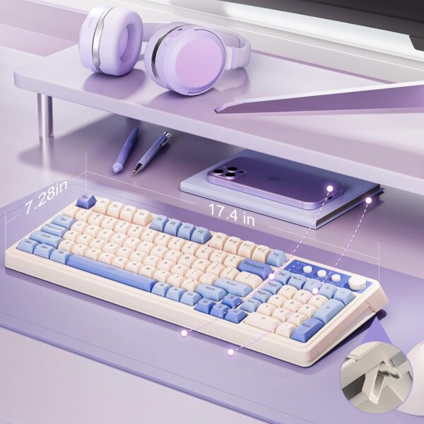 Aula S99 Blue+White Tri-Mode 2.4G, BT, Wired Programmable Full Size Membrane Gaming Keyboard (S99UW) - Image 6