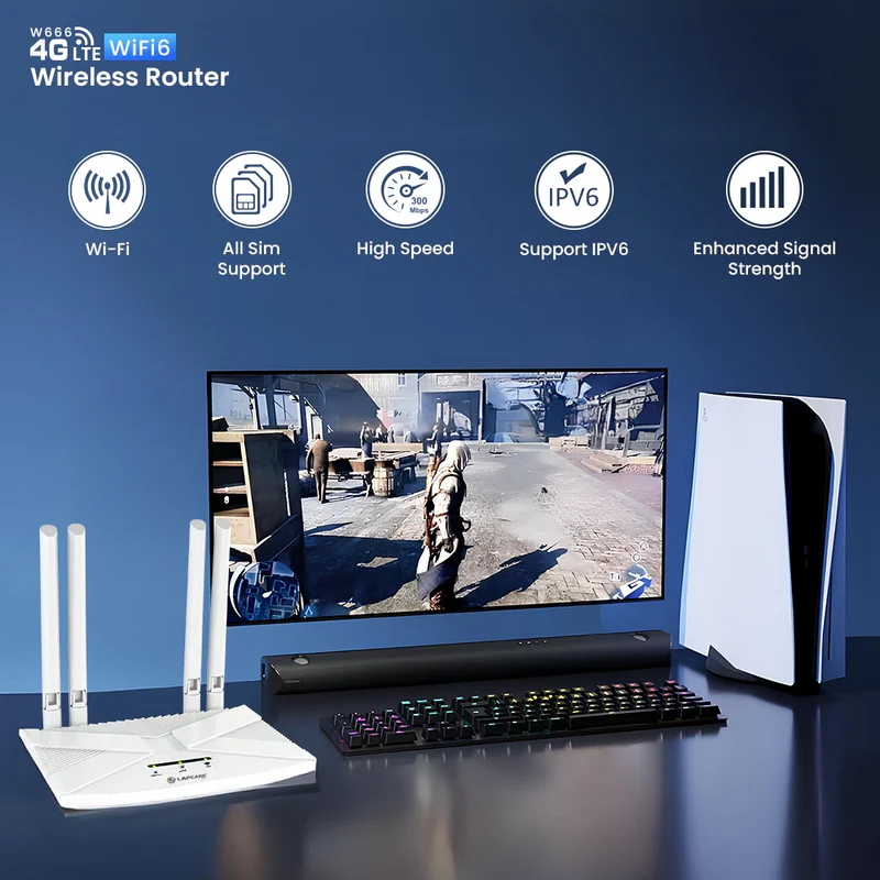 LAPCARE 4G WiFi Router 5G/4G SIM Support Wi-Fi 6 Technology 4 External Antennas Type C Power Internet port - Image 2