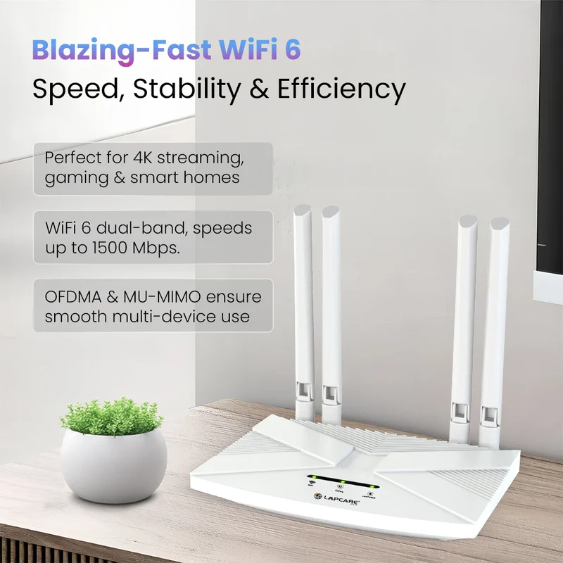LAPCARE 4G WiFi Router 5G/4G SIM Support Wi-Fi 6 Technology 4 External Antennas Type C Power Internet port - Image 4
