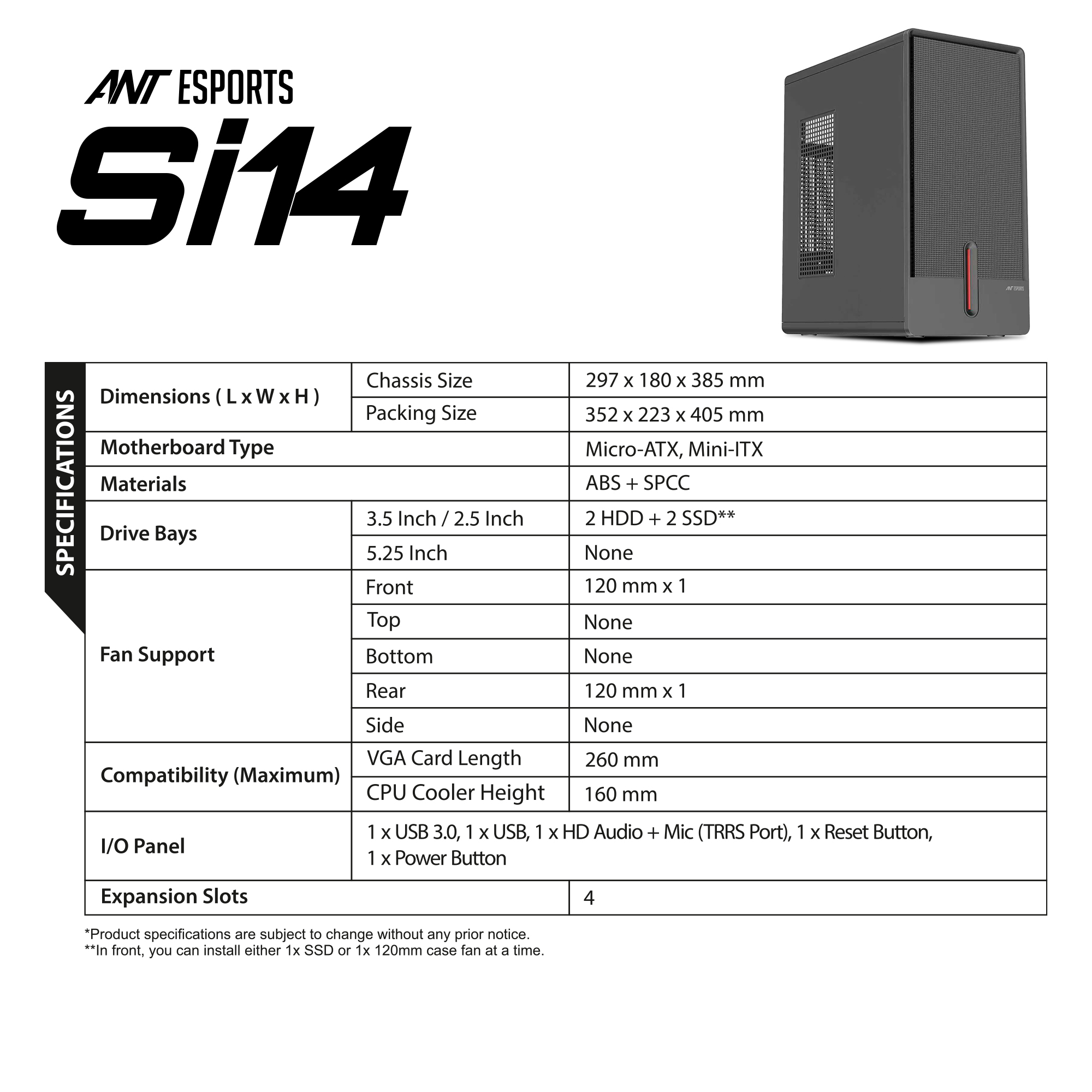 Ant Esports Si14 Black M-ATX Mini Tower Cabinet ( AESP0403 ) - Image 7