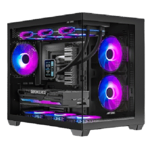 Ant Esports Crystal X6 Mini Micro-ATX Mini Tower Tempered Glass Panel ARGB Black Pc Cabinet With Pre-Installed ARGB Fans ( AESP0411 )
