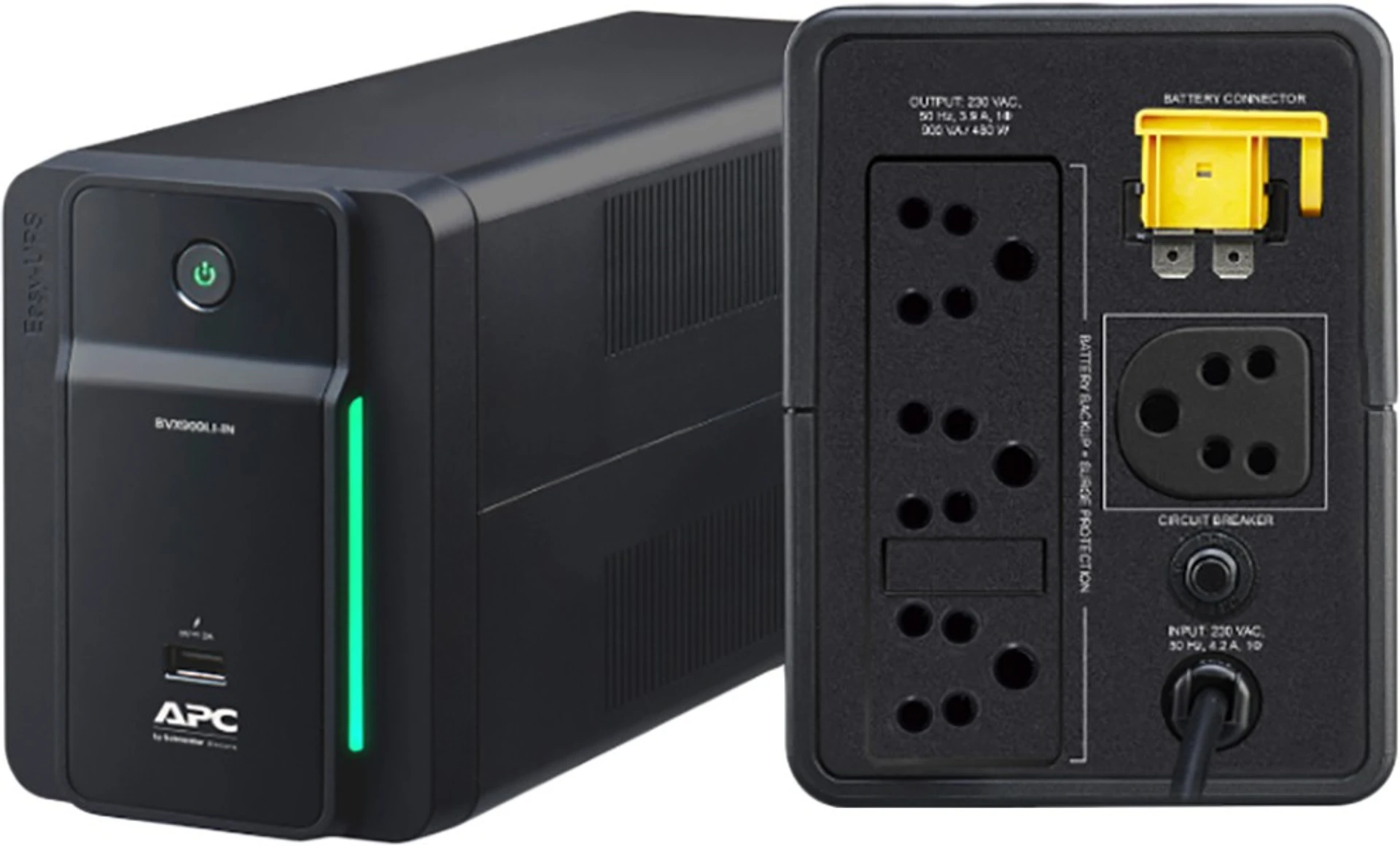 APC Easy BVX900LI-IN 230 V Line-interactive Tower Model UPS with Overload Protection 4 Outlet Plugs - Image 4