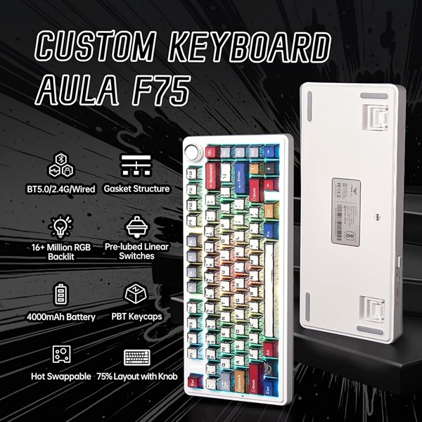 Aula F75 75% Wireless Trio Mode RGB Comic Keycap Reaper Switch Mechanical Gaming Keyboard With Knob ( F75CKR ) - Image 3