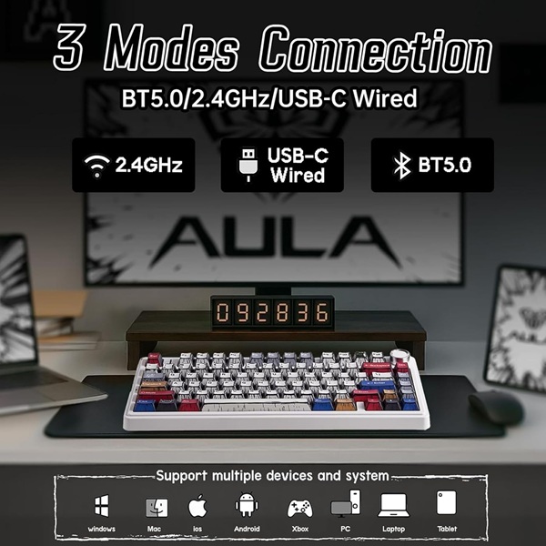 Aula F75 75% Wireless Trio Mode RGB Comic Keycap Reaper Switch Mechanical Gaming Keyboard With Knob ( F75CKR ) - Image 5