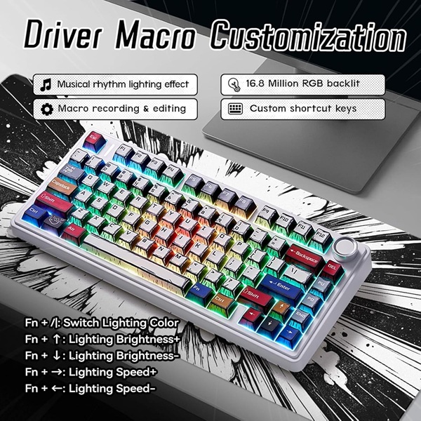 Aula F75 75% Wireless Trio Mode RGB Comic Keycap Reaper Switch Mechanical Gaming Keyboard With Knob ( F75CKR ) - Image 8
