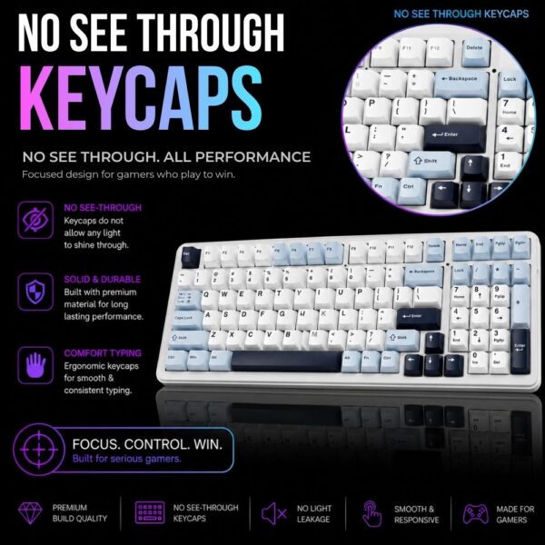 Aula F99 Tri-Mode (2.4G/Wired/BT) Hot Swappable RGB Wireless Full Size Ice Blue Mechanical Gaming Keyboard With Reaper Switch ( F99IUR ) - Image 2