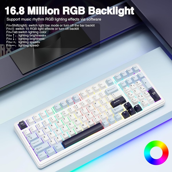Aula F99 Tri-Mode (2.4G/Wired/BT) Hot Swappable RGB Wireless Full Size Ice Blue Mechanical Gaming Keyboard With Reaper Switch ( F99IUR ) - Image 7