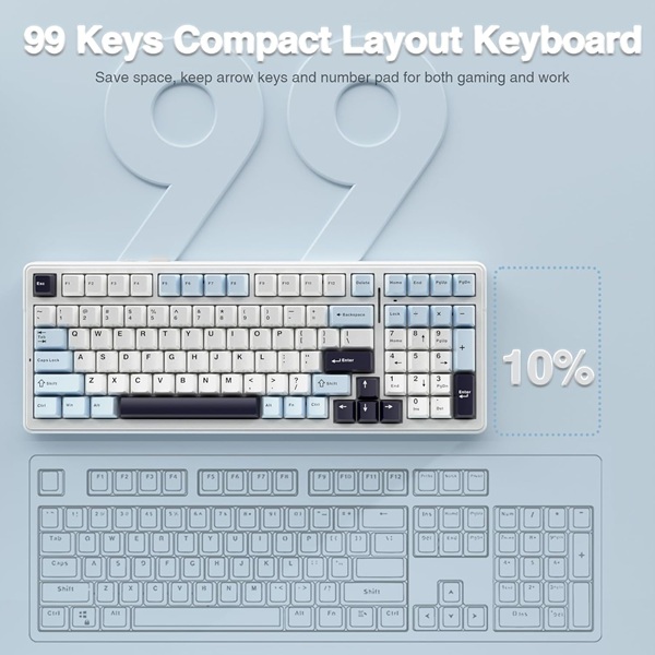 Aula F99 Tri-Mode (2.4G/Wired/BT) Hot Swappable RGB Wireless Full Size Ice Blue Mechanical Gaming Keyboard With Reaper Switch ( F99IUR ) - Image 9