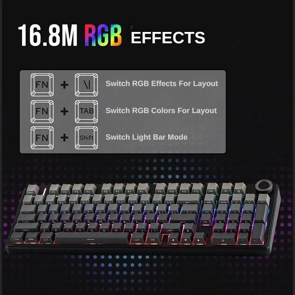 Aula F99 Pro 96% Side-Engraved Keycaps Tri-Mode RGB Wireless Full Size Gradient Gray Nimbus Switch Mechanical Gaming Keyboard With Knob ( F99ProGrN ) - Image 5