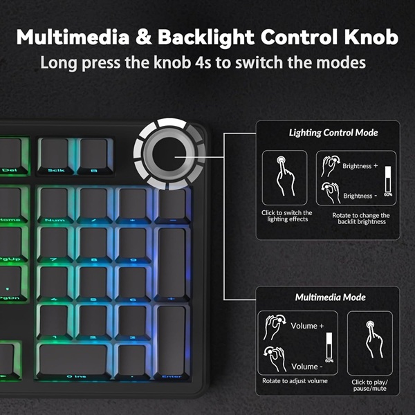 Aula F99 Pro 96% Side-Engraved Keycaps Tri-Mode RGB Wireless Full Size Gradient Gray Nimbus Switch Mechanical Gaming Keyboard With Knob ( F99ProGrN ) - Image 7