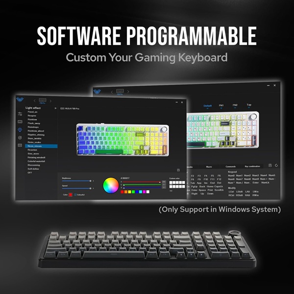 Aula F99 Pro 96% Side-Engraved Keycaps Tri-Mode RGB Wireless Full Size Gradient Gray Nimbus Switch Mechanical Gaming Keyboard With Knob ( F99ProGrN ) - Image 10