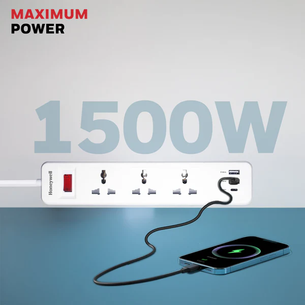 Honeywell HC000002/EXT/2M/WHT/3/2U/1C 3 Outlet White Extension Board With 1 Type C & 2 USB - Image 4