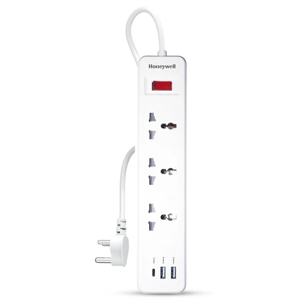 Honeywell HC000002/EXT/2M/WHT/3/2U/1C 3 Outlet White Extension Board With 1 Type C & 2 USB