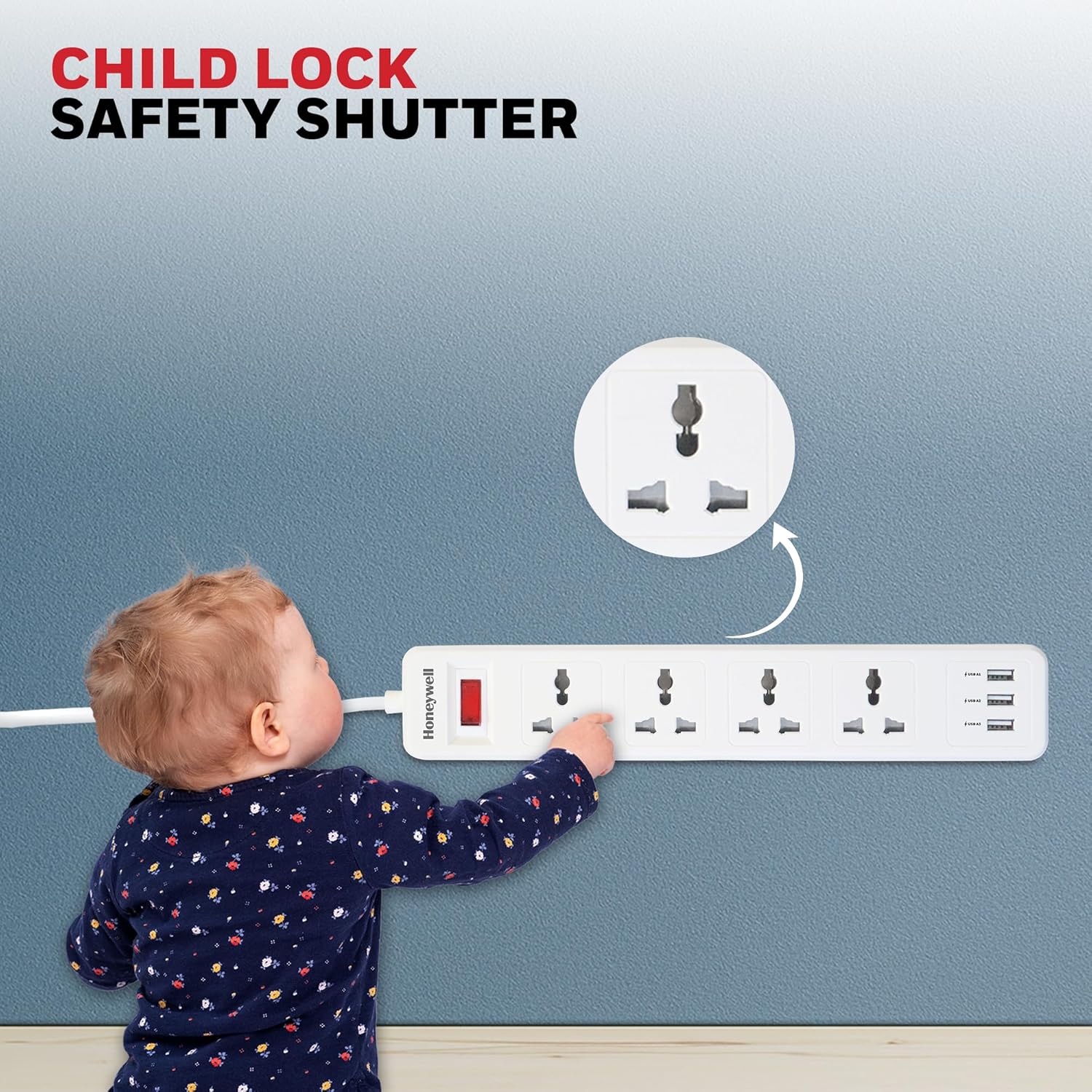 Honeywell HC000004/EXT/2M/WHT/4/3U 4 Outlet White Extension Board With 3 USB - Image 4