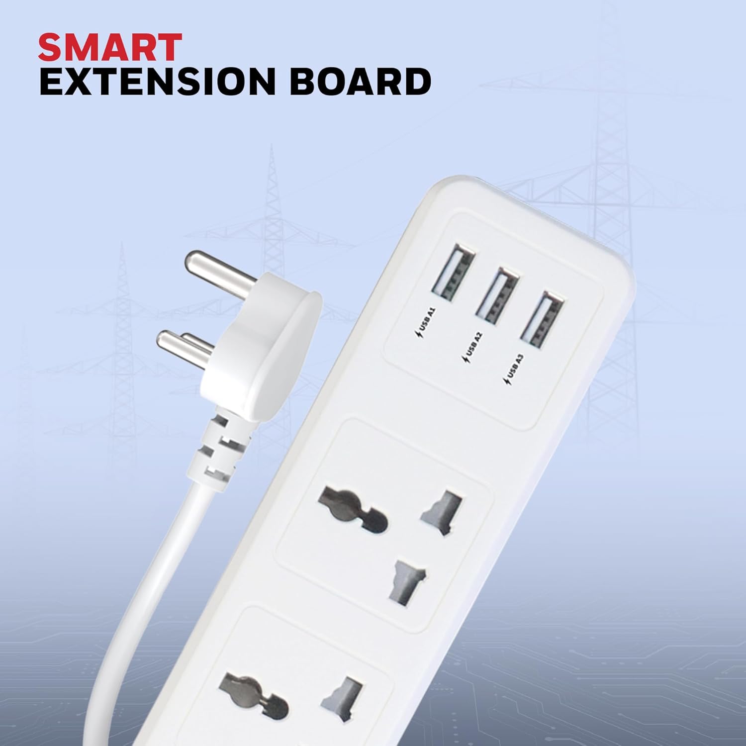 Honeywell HC000004/EXT/2M/WHT/4/3U 4 Outlet White Extension Board With 3 USB - Image 2