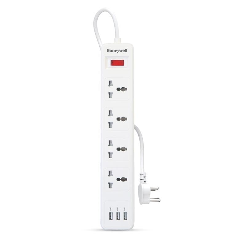 Honeywell HC000004/EXT/2M/WHT/4/3U 4 Outlet White Extension Board With 3 USB