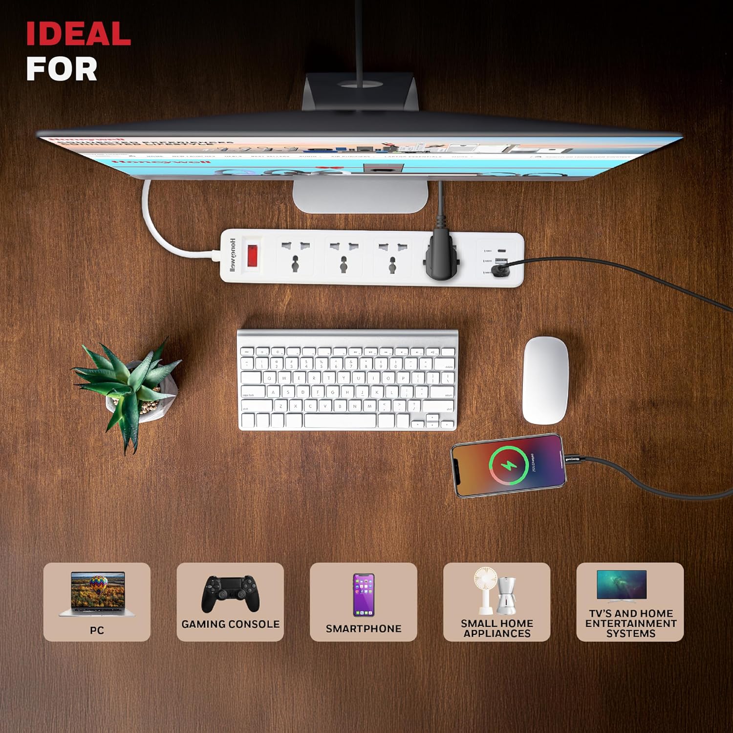 Honeywell HC000005/EXT/2M/WHT/4/2U/1C 4 Outlet Extension Board With 1 Type C & 2 USB - Image 4