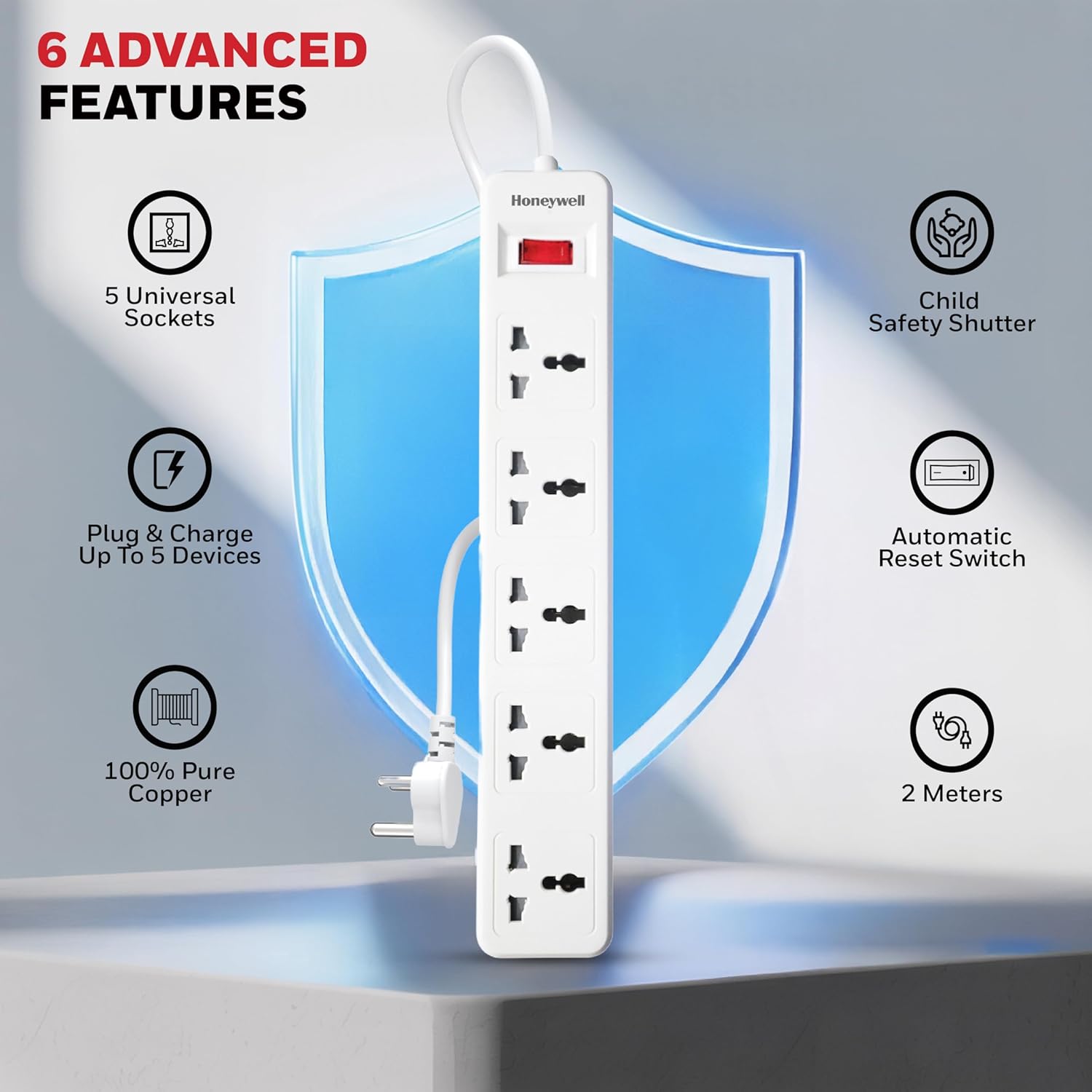 Honeywell HC000006/EXT/2M/WHT/5 5 Outlet White Extension Board - Image 7