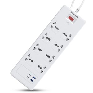 Honeywell HC000055/SRG/1.8M/WHT/8/2U/PD25W 8 Outlet Surge Protector White Extension Board With 2 Type C With PD & 2 USB