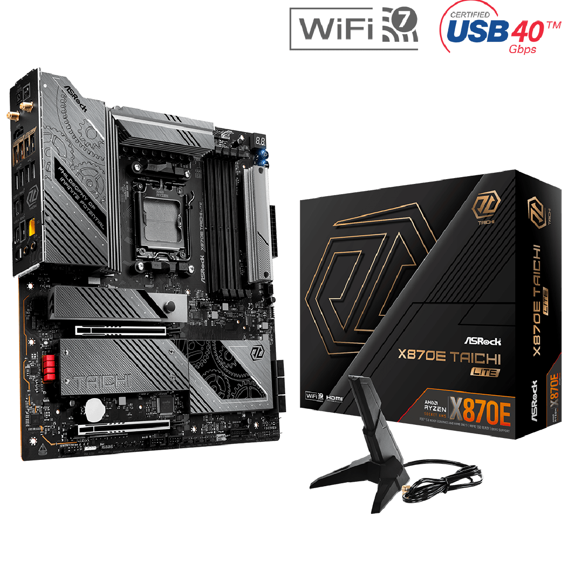 ASRock X870E Taichi Lite E-ATX WIFI Motherboard ( AMD Socket AM5 , Supports Ryzen 9000, 8000 & 7000 Series Cpu , 4 x DDR5 RAM Slots, Max 256GB RAM Support )