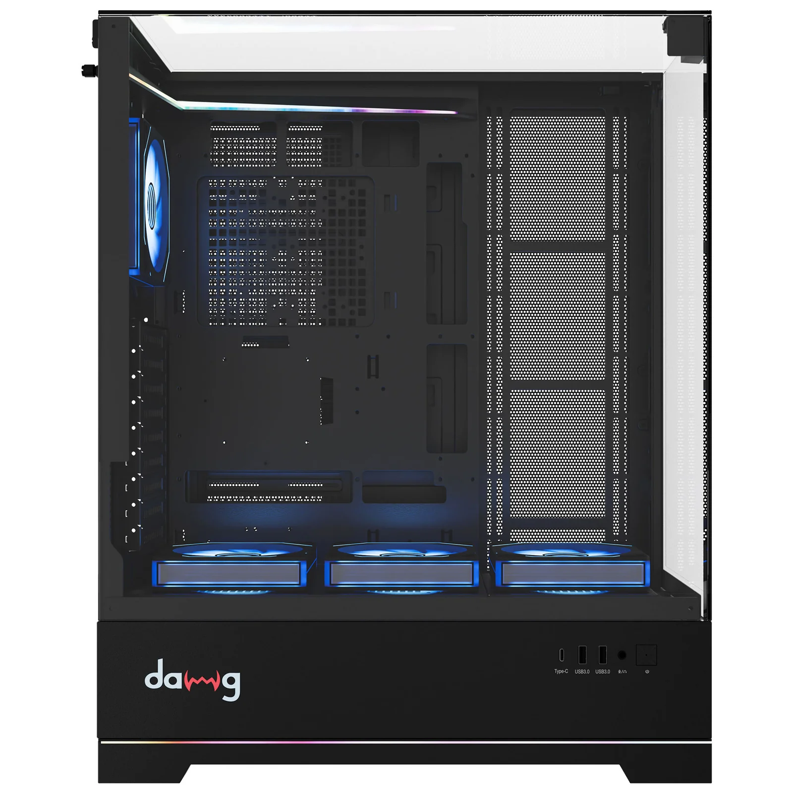 Dawg Y 907 ARGB Black E-ATX Full Tower 3 Side Seamless Tempered Glass Panel PC Case With Pre Installed ARGB Fans - Image 3