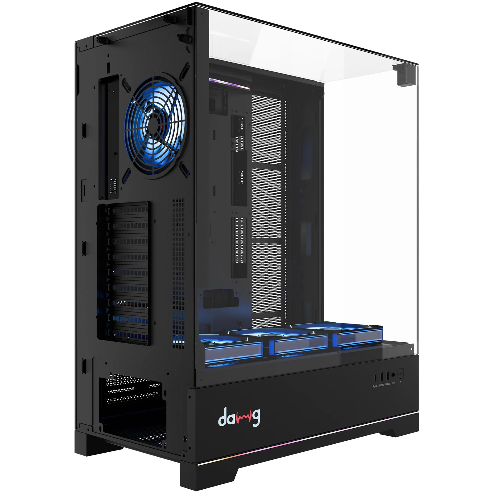 Dawg Y 907 ARGB Black E-ATX Full Tower 3 Side Seamless Tempered Glass Panel PC Case With Pre Installed ARGB Fans - Image 2