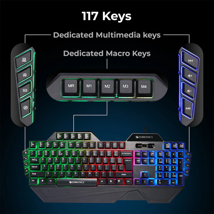 Zebronics Optimus Wired Combo Gold Plated USB Multi Color LED Braided Cable Black Premium Gaming Keyboard and Mouse Combo ( Zeb-KMC 2 ) - Image 6