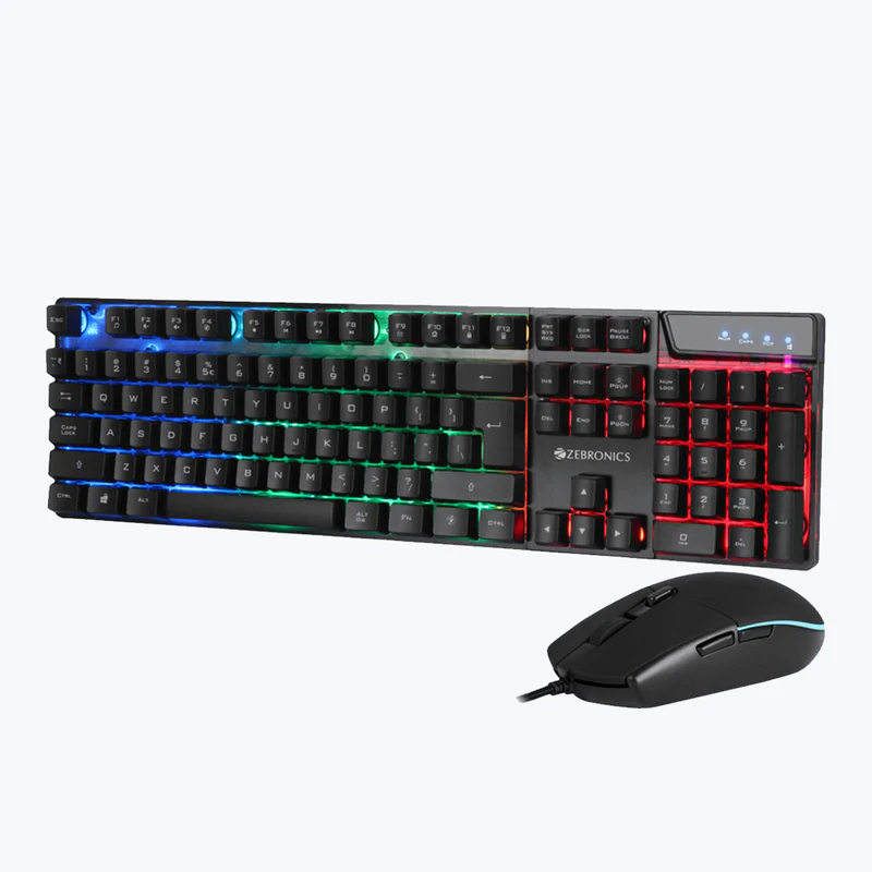 Zebronics Zeb War Wired Gold plated USB Braided Cable Multi color LED Premium Gaming Keyboard and Mouse Combo