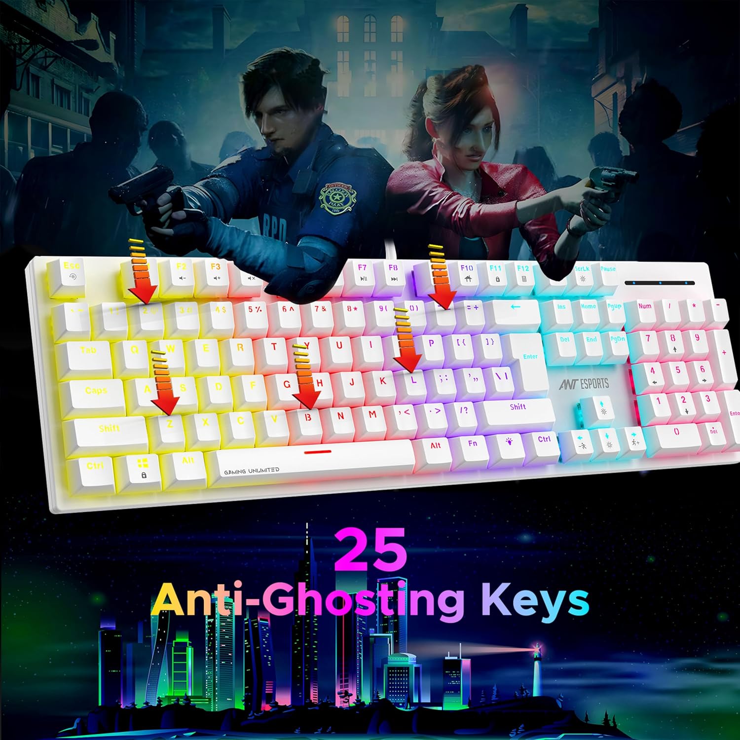 Ant Esports MK3400 Pro V3 White Wired Mechanical RGB Gaming Keyboard With 104 Keys-Red Switch ( AEPP0296 ) - Image 3