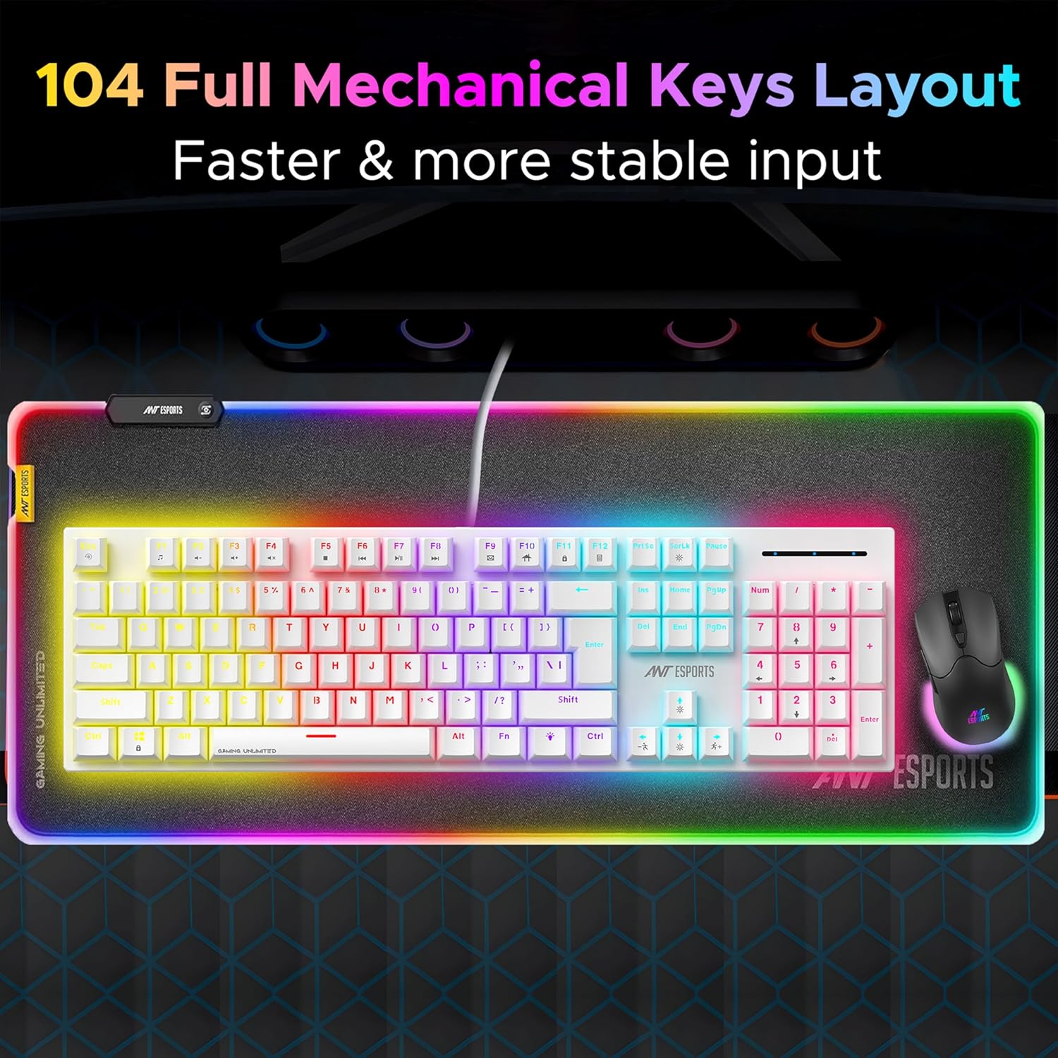 Ant Esports MK3400 Pro V3 White Wired Mechanical RGB Gaming Keyboard With 104 Keys-Red Switch ( AEPP0296 ) - Image 5