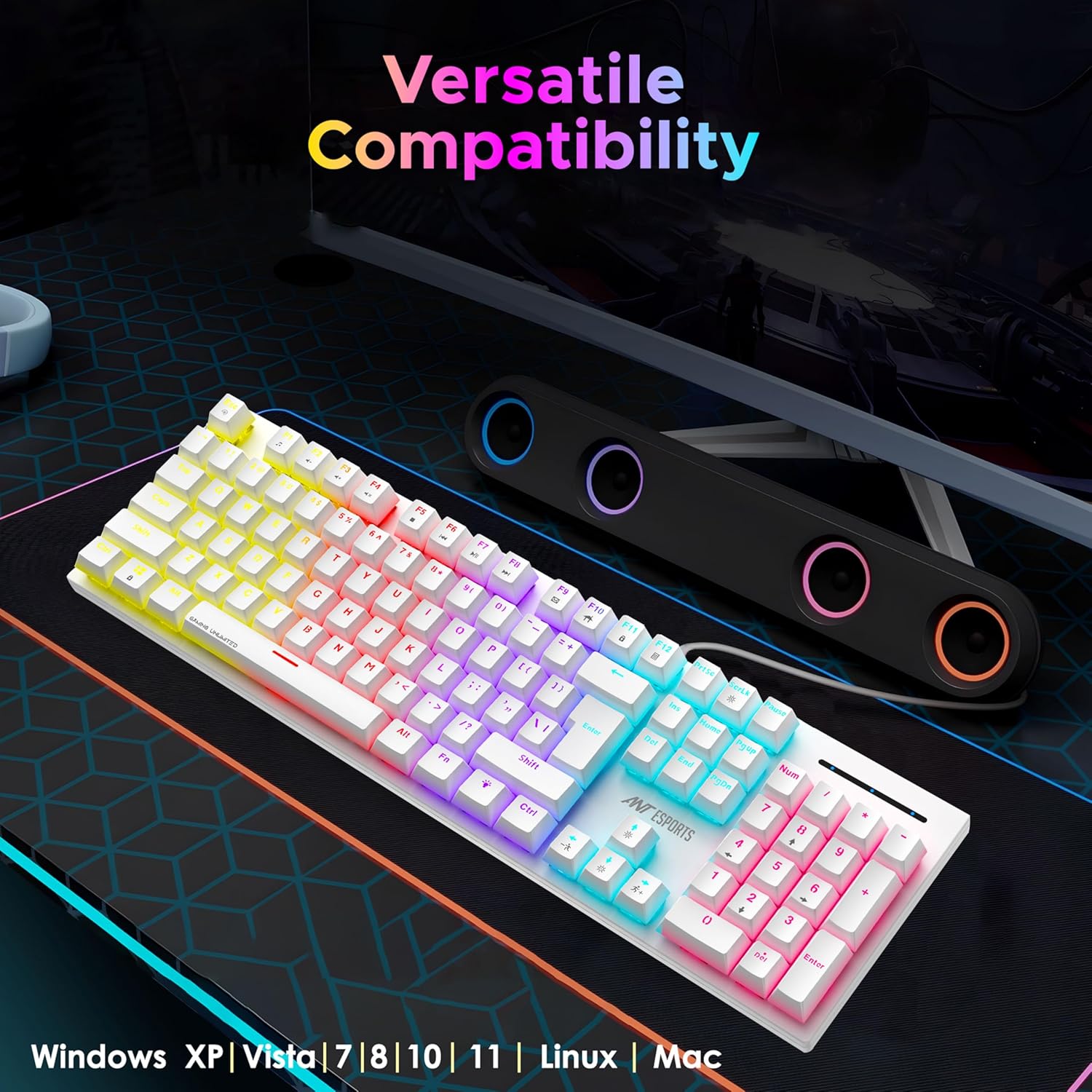 Ant Esports MK3400 Pro V3 White Wired Mechanical RGB Gaming Keyboard With 104 Keys-Red Switch ( AEPP0296 ) - Image 6