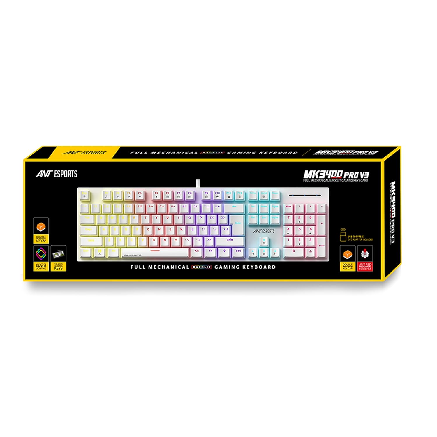 Ant Esports MK3400 Pro V3 White Wired Mechanical RGB Gaming Keyboard With 104 Keys-Red Switch ( AEPP0296 ) - Image 8