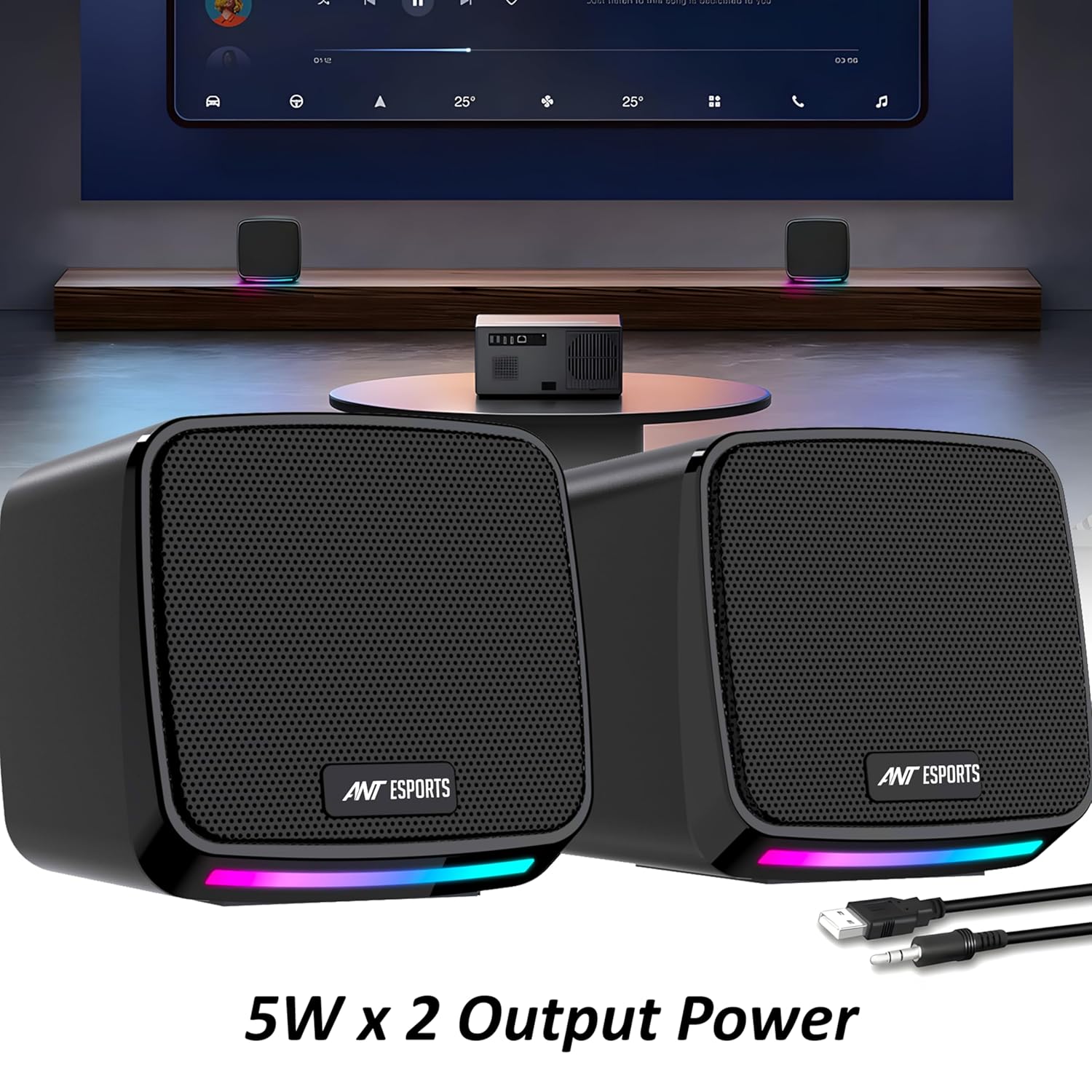 Ant Esports GS195 10Watts USB-Powered 3.5mm AUX Colorful RGB Lighting 2.0 Multimedia Black Laptop, Desktop Speakers ( AEPP0316 ) - Image 4