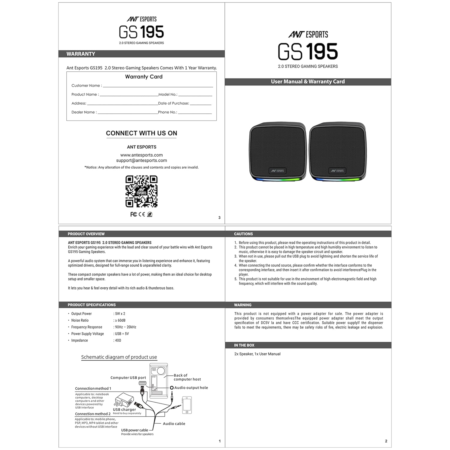 Ant Esports GS195 10Watts USB-Powered 3.5mm AUX Colorful RGB Lighting 2.0 Multimedia Black Laptop, Desktop Speakers ( AEPP0316 ) - Image 10