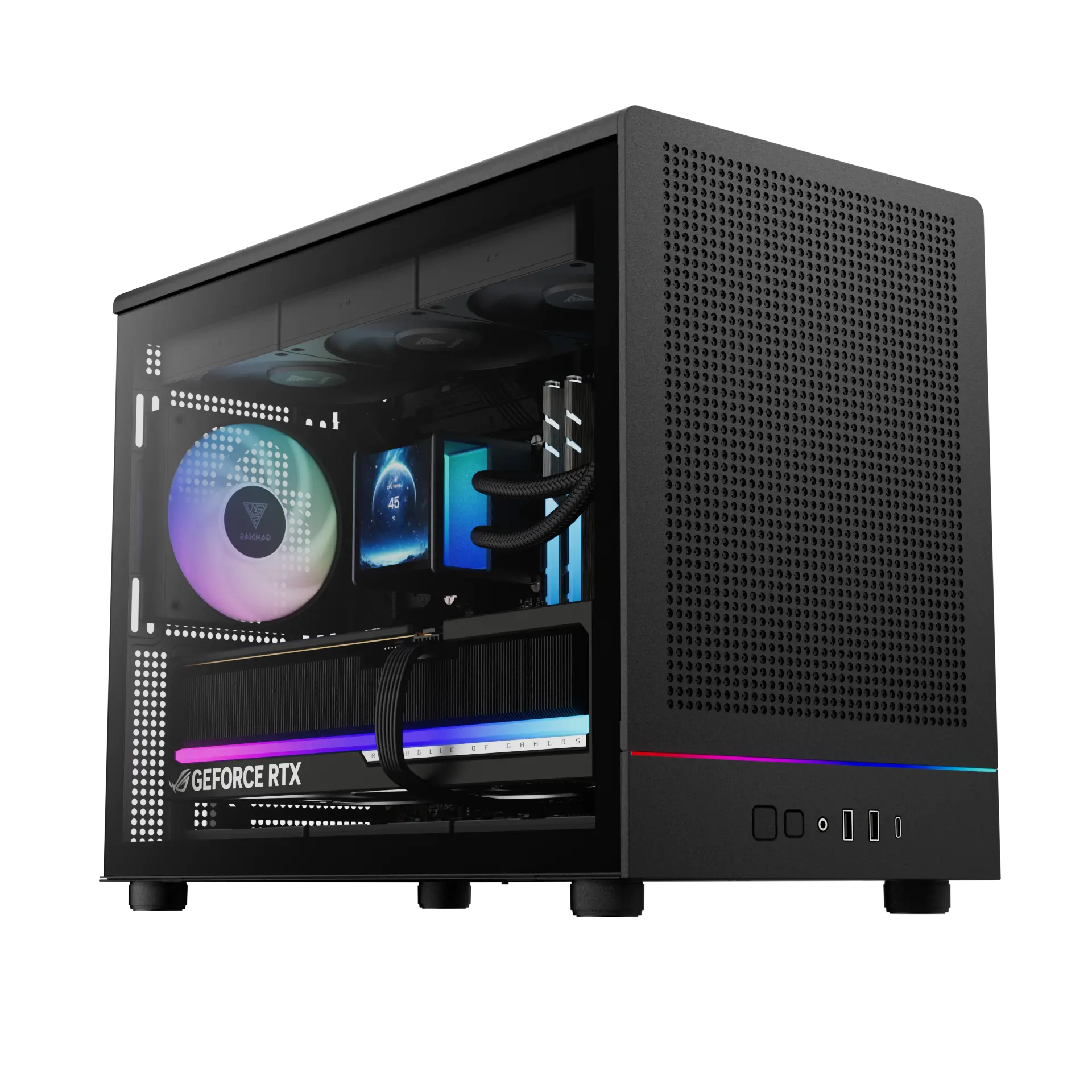 Gamdias ATHENA M4M Black ARGB Micro-ATX Micro Tower Tempered Glass Side Panel Pc Cabinet With Pre-installed ARGB Fan