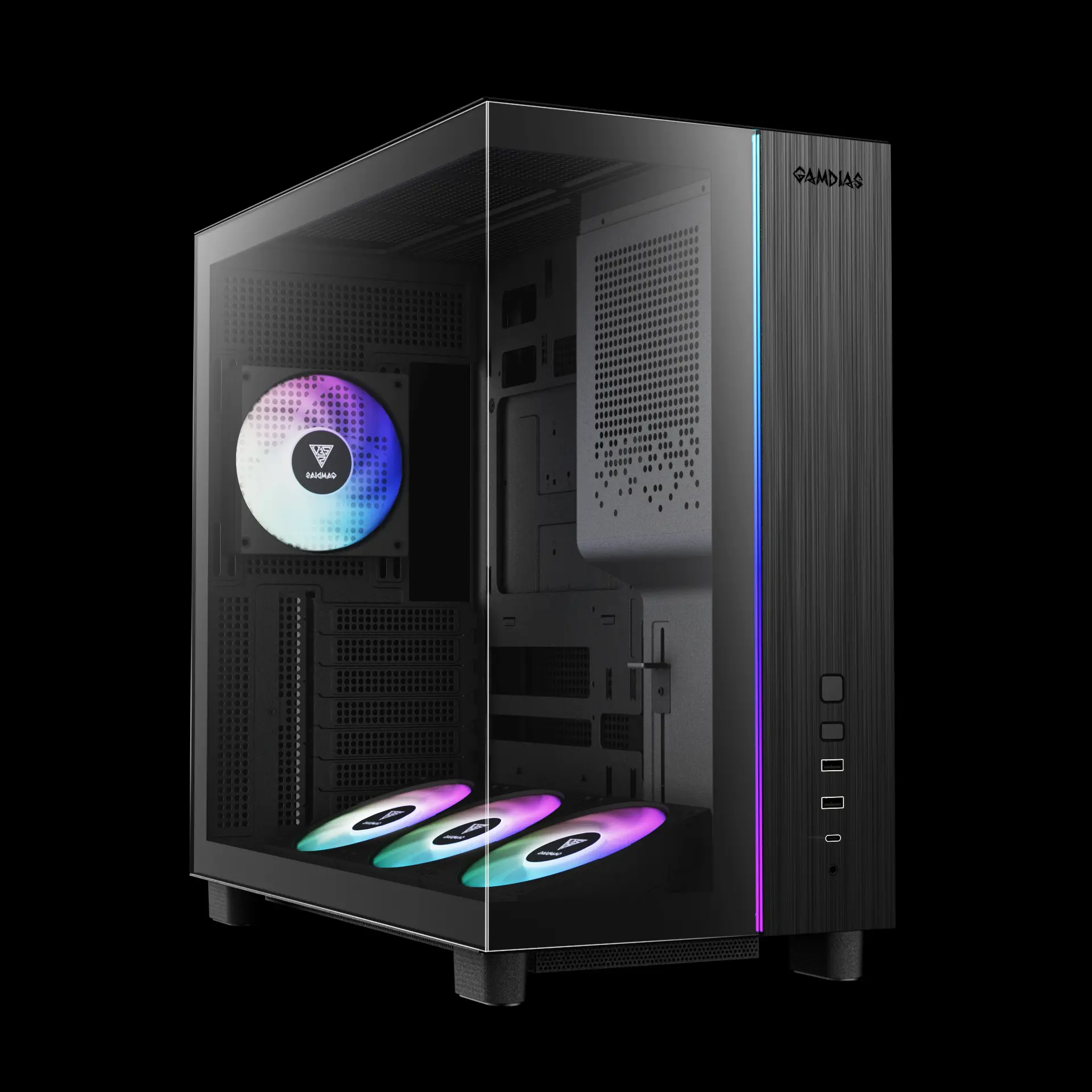 Gamdias ATLAS M4 Black ARGB ATX Mid Tower Tempered Glass Side Panel Pc Cabinet With Pre-installed PWM ARGB Fans - Image 2