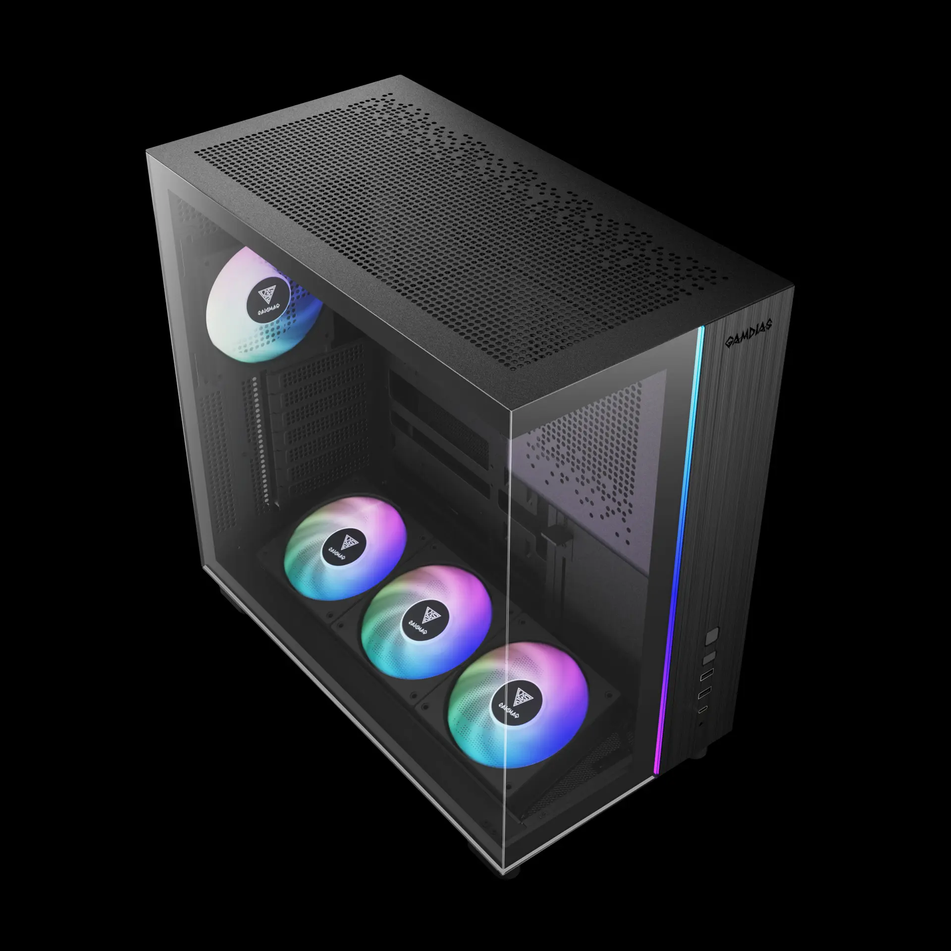 Gamdias ATLAS M4 Black ARGB ATX Mid Tower Tempered Glass Side Panel Pc Cabinet With Pre-installed PWM ARGB Fans - Image 3